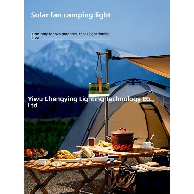 4-in-1 Solar Camping Fan Light 3-Speed Fan LED Lantern Built-in 3000mAh Power Bank Outdoor Camping Gear