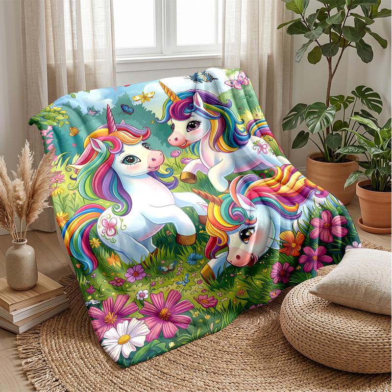 Rainbow Unicorns Fantasy Theme blanket Lightweight Warm Flannel Blanket Decorative Throw Blanket for Home Decoration