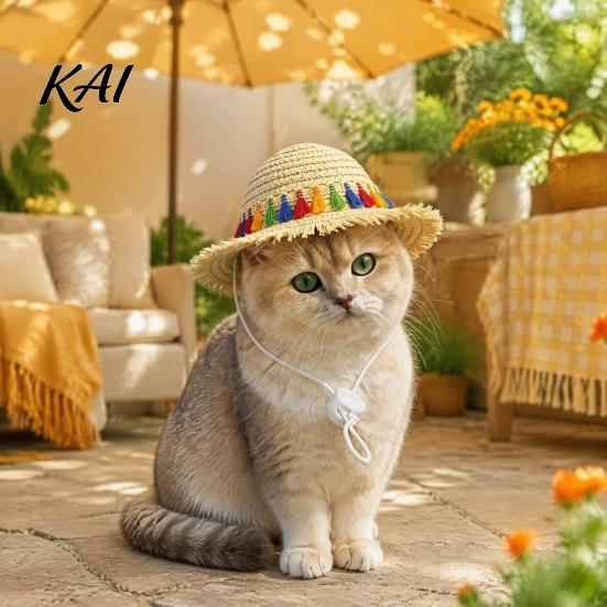 Comfortable Pet Straw Hat Cat Hat, Sun with Lace And Bow, Summer Soft Cute Protection for Cats Small Dogs Outdoor Walks Dog