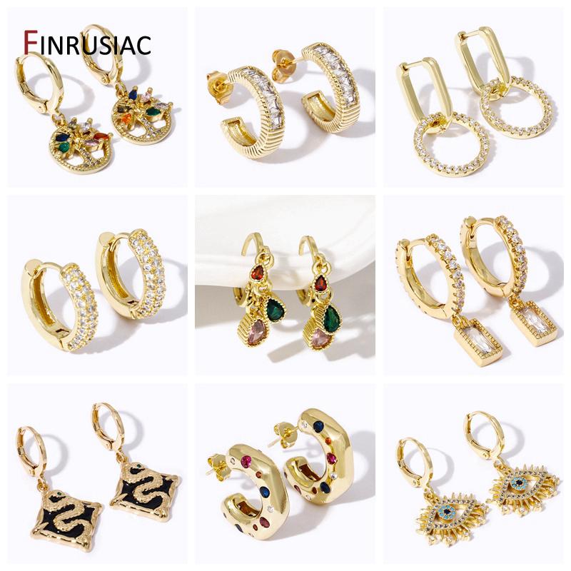 New Classic Zircon C-Shape Stud Earrings For Women Brass Ear Stud Party Jewelry Accessories