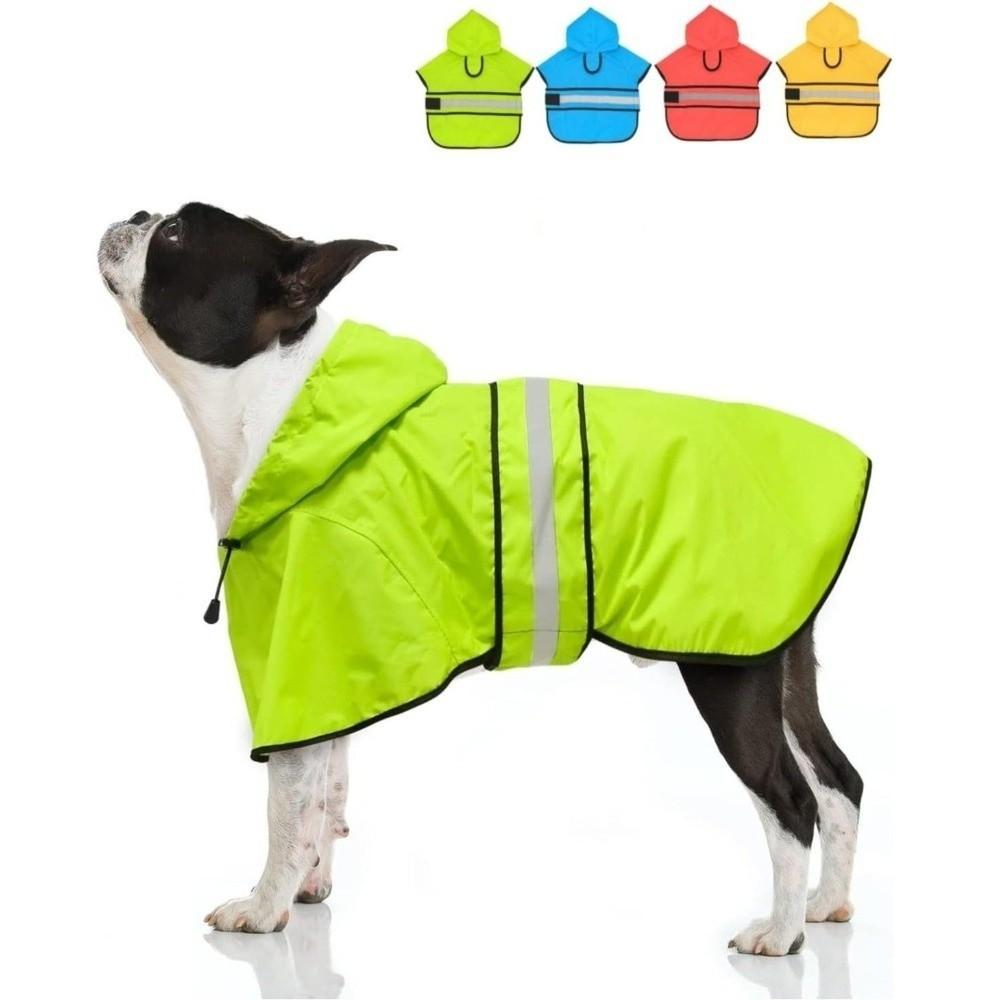 Reflective Strip Dog Hooded Raincoat Waterproof Pet Rain Jacket Dog Rain Cloak Bulldog