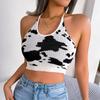 Женский весенне-летний досуг, Холтер с коровьим узором на талии, топ с открытым пупком, вязаная майка