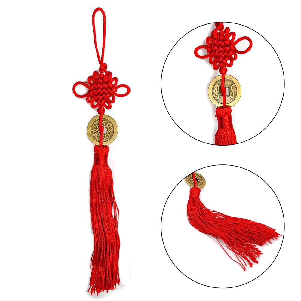 Красный кулон фэн-шуй с китайским узлом и кисточкой для богатства и удачи