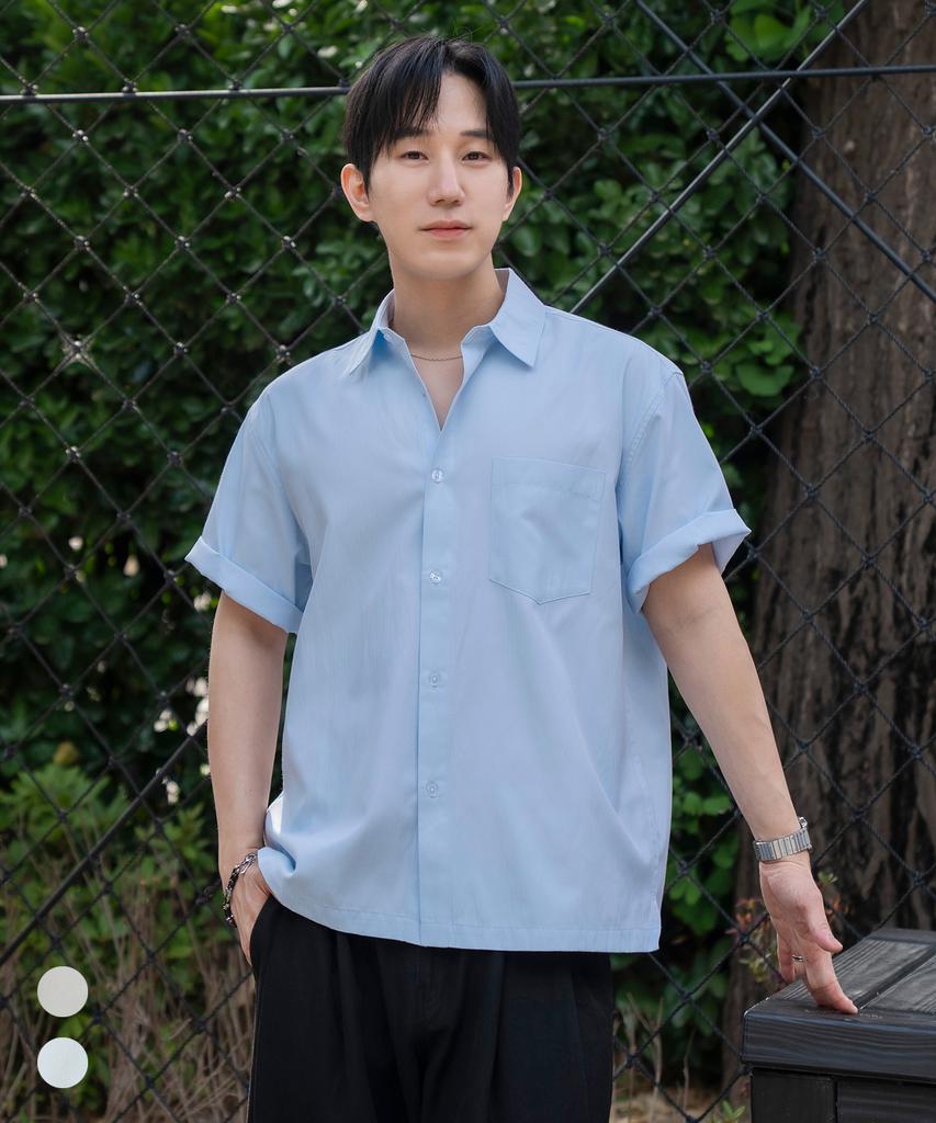 COSTUME O’CLOCK [Coclx Type] Solid Semi-Crop Short Sleeve Shirt 2 Color Coossh204