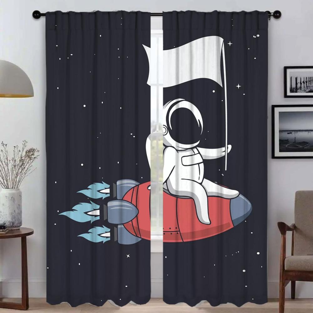 Blackout Curtains for Living Room Astronaut Printing Shades Window Curtain for Room 2 Panel Halloween Decoration Partition Child