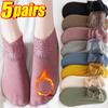 1/3/5pairs Women's Velvet Floor Socks Mid-tube Non-slip Cotton Sock Super Soft Lace Short Sock Solid Color Breathable Boat Sock