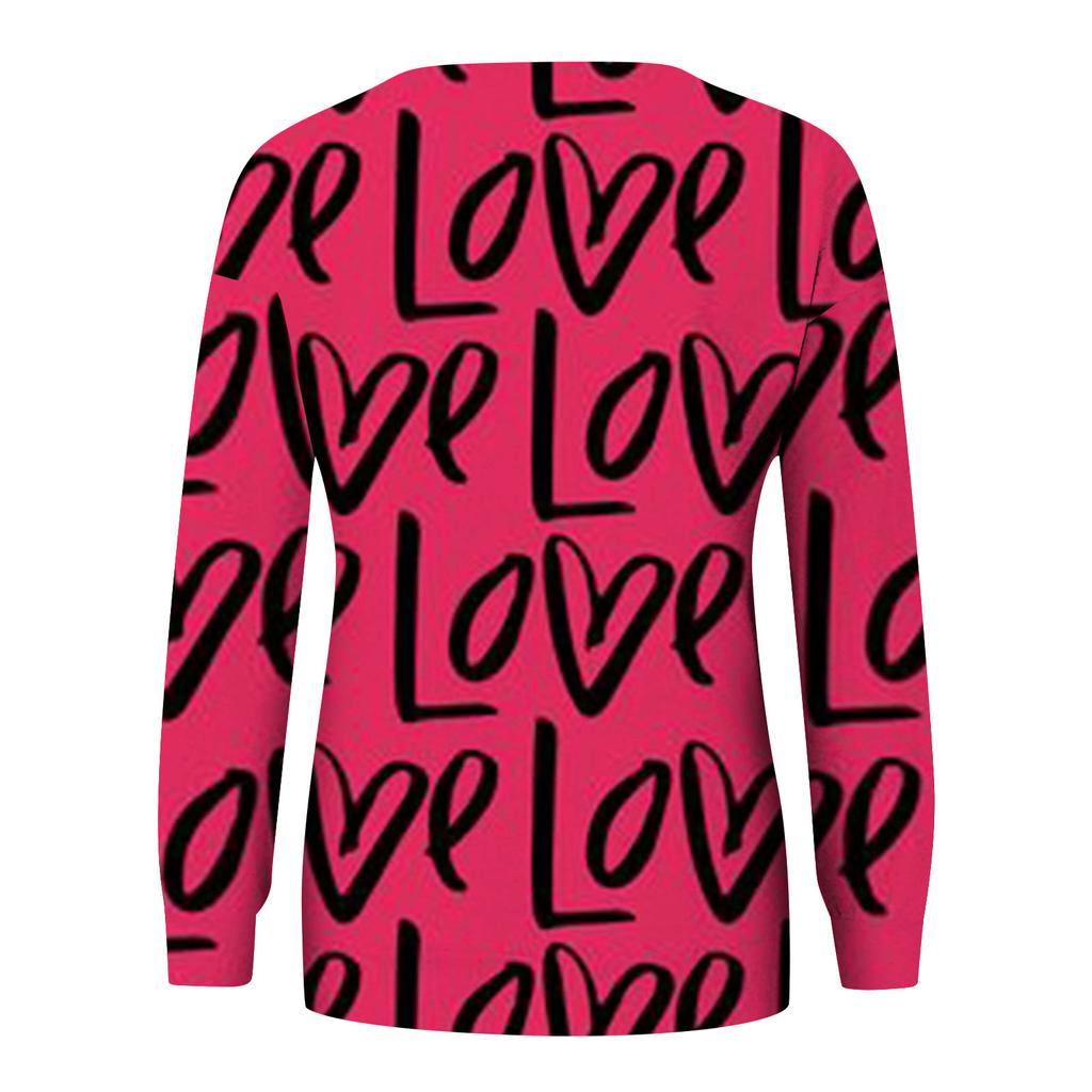 Женская модная повседневная толстовка с длинным рукавом и принтом на День святого Валентина и круглым вырезом