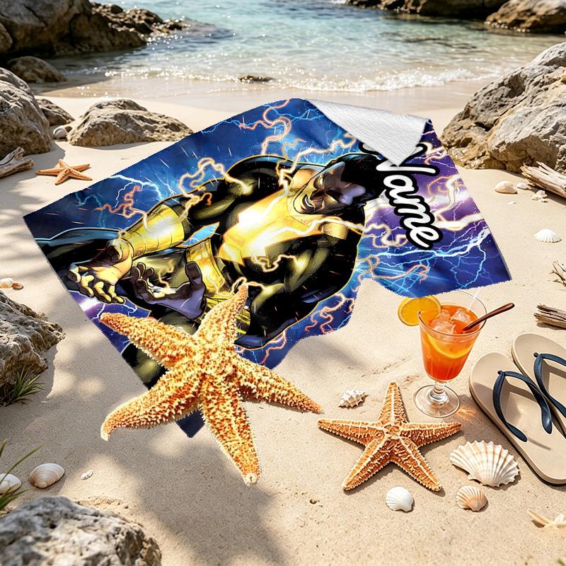 Custom Name Personalized Black Adam Print Beach Towel, for Trip Camping Beach Party Home Decor, Birthday Gift for Family & Friends