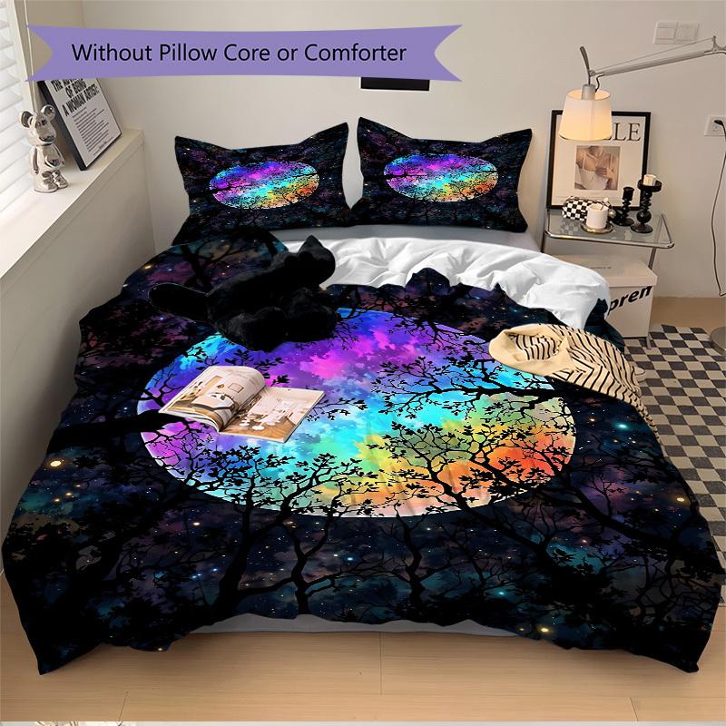 3pcs Galaxy Trees Bedding Set, Includes 1 Comforter + 2 Pillowcases, Without Pillow Inserts, Soft Comfortable, Lightweight Breathable029