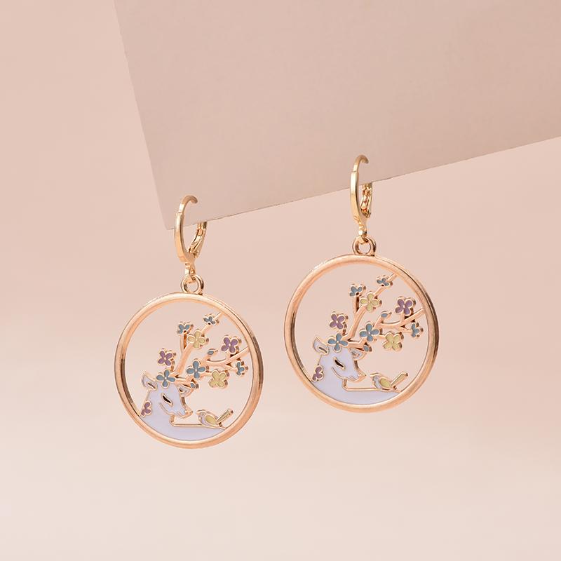New Cute Gold Color Hoop Earrings For Women Girls Lovely Animal Cat Rabbit Squirrel Panda Sweet Dangle Earrings Enamel Jewelry