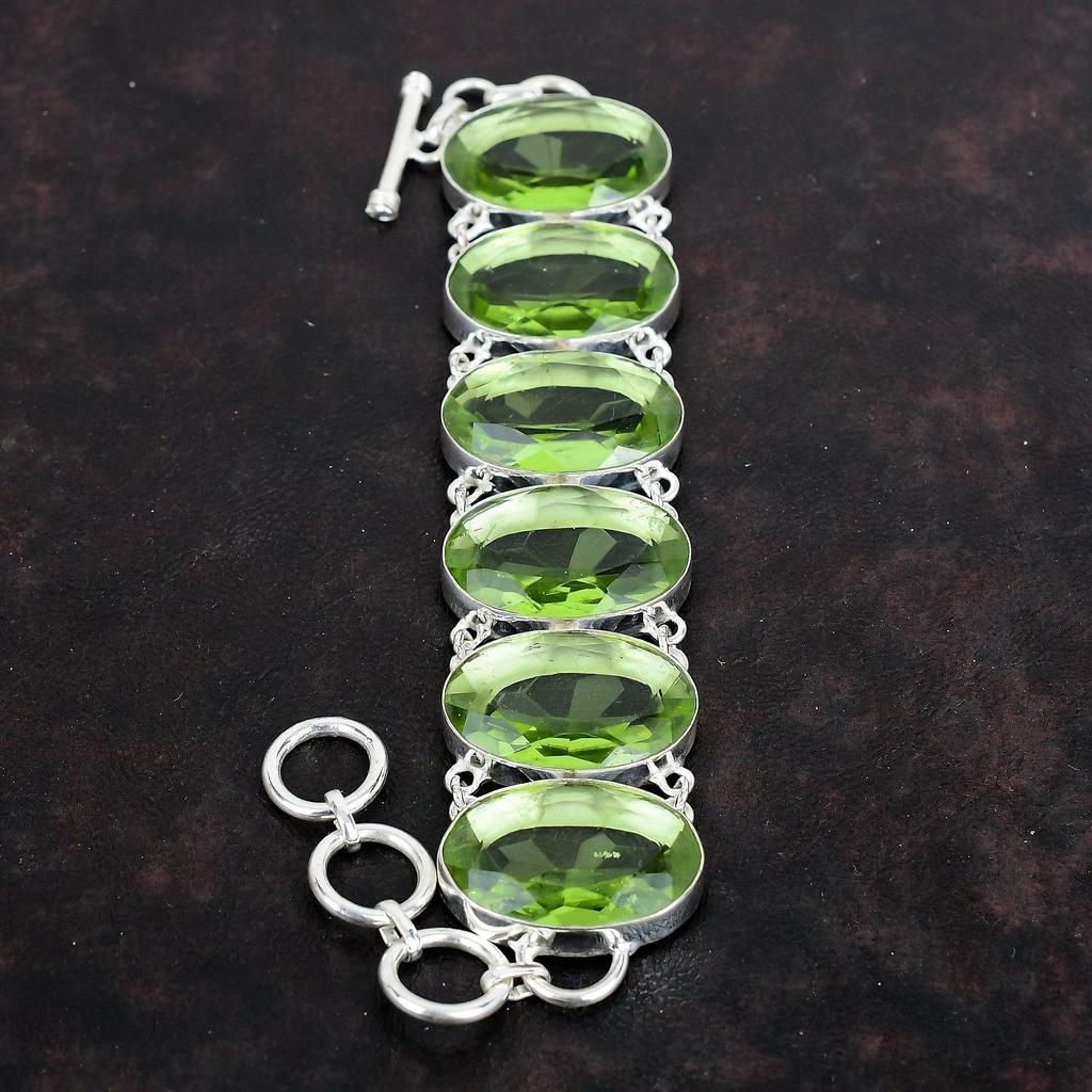 Браслет из граненого зеленого аметиста, браслет из стерлингового серебра 925 пробы, регулируемый браслет-цепочка, браслет из настоящего драгоценного камня, ювелирные изделия ручной работы, подарки для него