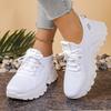 Fashion Clean - Fit White Mesh Platform Sneakers | Breathable Lace - Up Daily Commute Sports Shoes