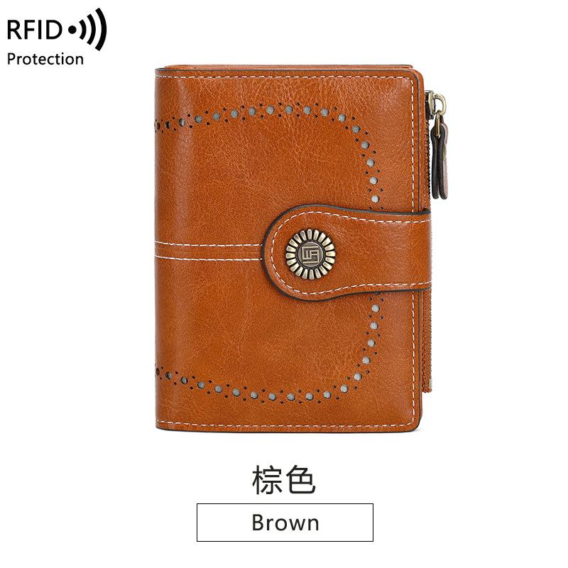 Ретро Короткая Женская Сумка RFID Защита от Кражи Кисть Многофункциональная Клатч Большой Вместимости