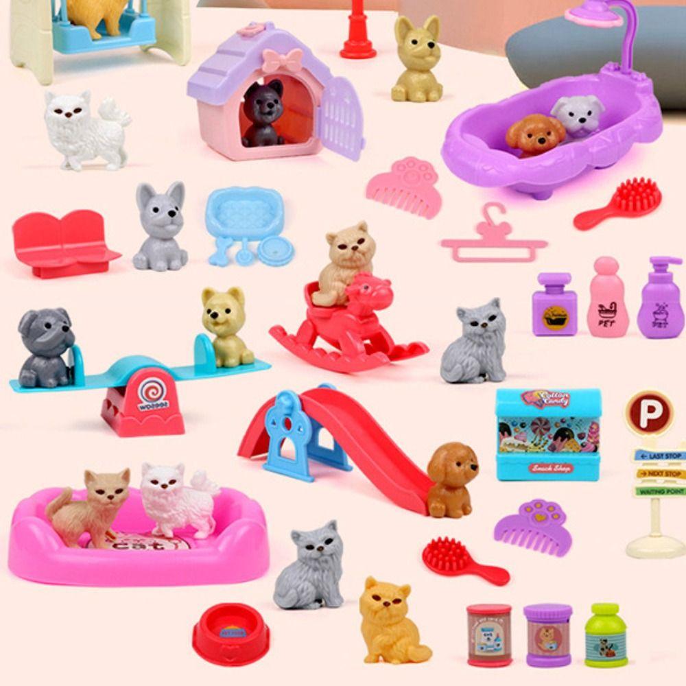 Animal Dog Pet Basket Toys Dog Doll Set Scene Playing Toys New Puppy Pretend Play Toy
