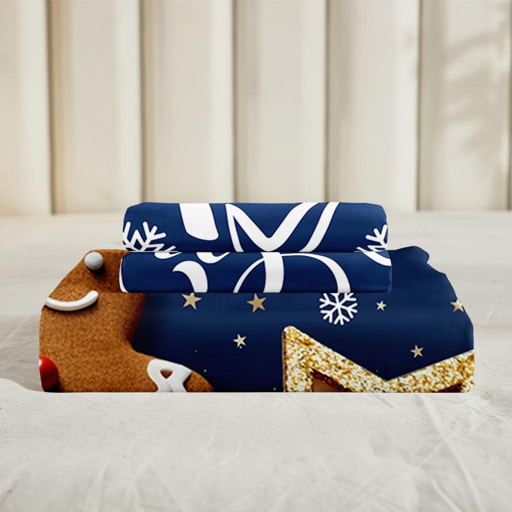 Полиэстеровый постельный комплект на рождественскую тематику - Мягкий шлифованный цифровой принт, Набор из 3 предметов: простыня на резинке и наволочки, Тканое полотно