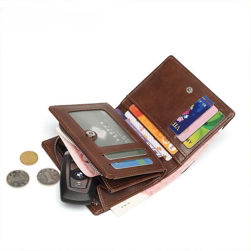 Высококачественные кожаные мужские кошельки Простые короткие зажимы для денег ID Кредитная карта Карман на молнии Клатч Хранение Многофункциональный держатель для карт Мужской Женский