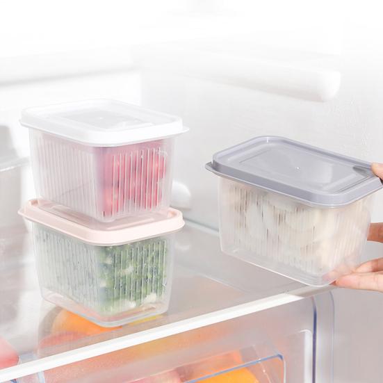 Fridge Organizer BPA-Free with Lid Draining Basket Clear Fruit Vegetable Storage Container Refrigerator Supply