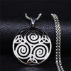 Stainless Steel Witchcraft Vortex Necklace Silver Color Viking Triskelion Celtic Knot Spiral Triskele Necklace Jewelry N7062S02