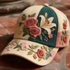 Baseball Hat Embroidery Flower Pattern 3D Printing Retro Sun Protection Summer Cap Hiking Outings Traveling