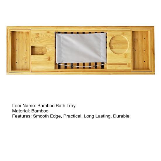 Бамбуковый поднос для ванны с держателем для бокала для вина, нескользящая ручка, регулируемая полка для ванны, многофункциональная подставка для книг, ванная комната