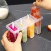 4 Grids/Set Popsicle Mold With Lids Household Food Grade PP Plastic DIY Homemade Fruit Juice Ice Pop Ice Cream Maker Mould