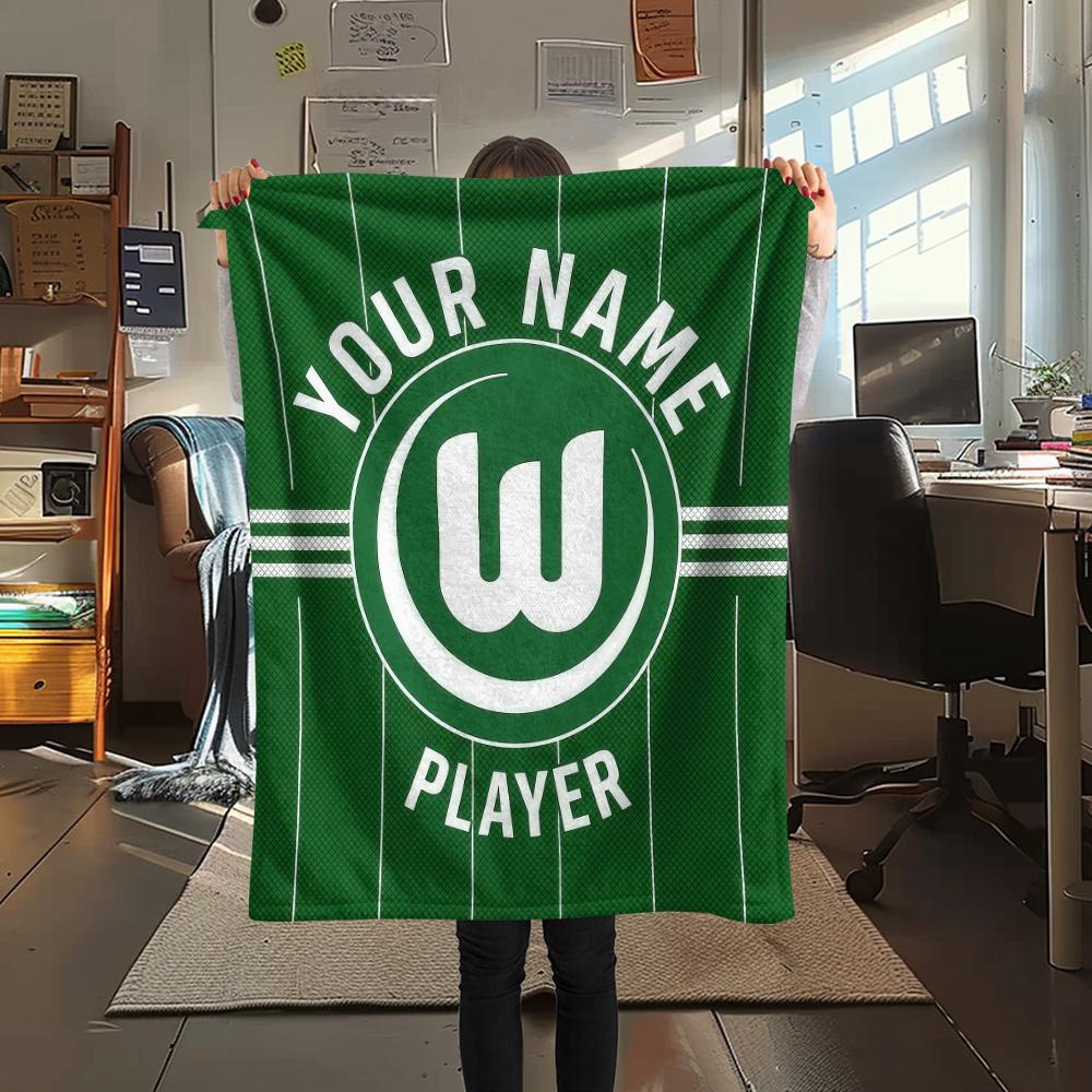 Custom Name VfL Wolfsburg Flannel Blanket, High quality Comfortable for All Seasons, Home Decor, Warmth and Comfort