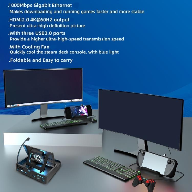 6-в-1 док-станция для Steam Deck с HDMI 2.0 4K@60Hz Gigabit-Ethernet 3 портами USB 3.0