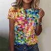 Летние женские футболки с круглым вырезом и 3D-рисунком, с красочным принтом, модные, повседневные, с коротким рукавом
