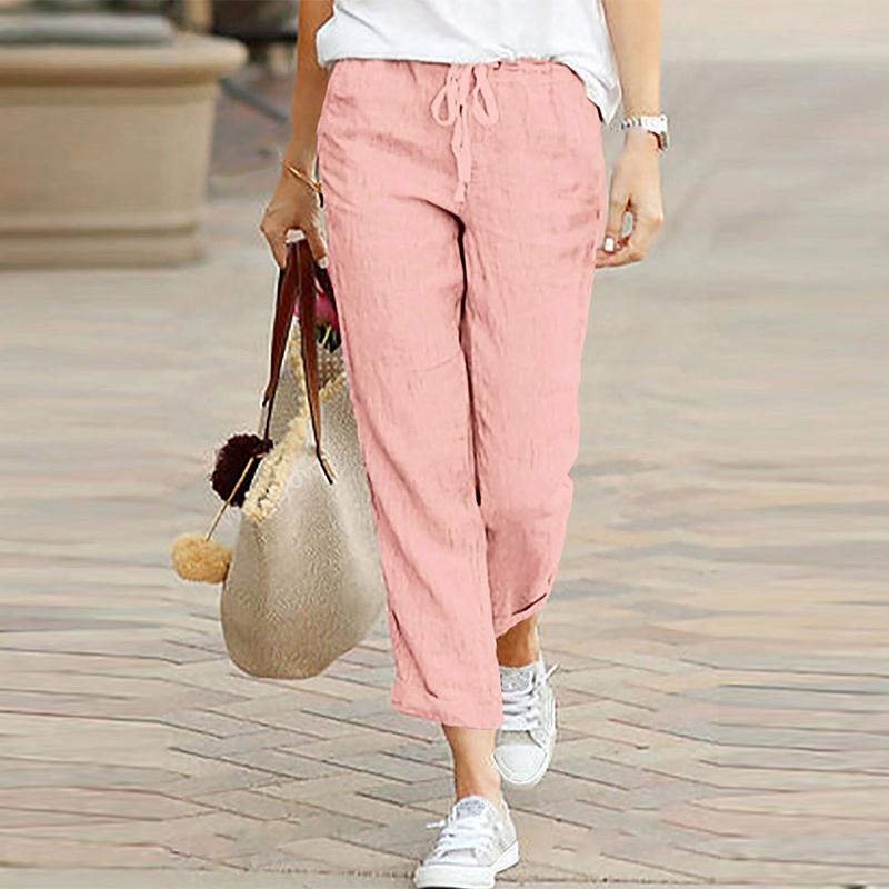 ZANZEA Женские повседневные брюки с эластичной резинкой на талии и шнурком, однотонные