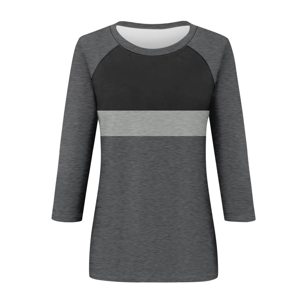 Женская модная повседневная рубашка с круглым вырезом и рукавами 3/4, свободная футболка с принтом, женский топ