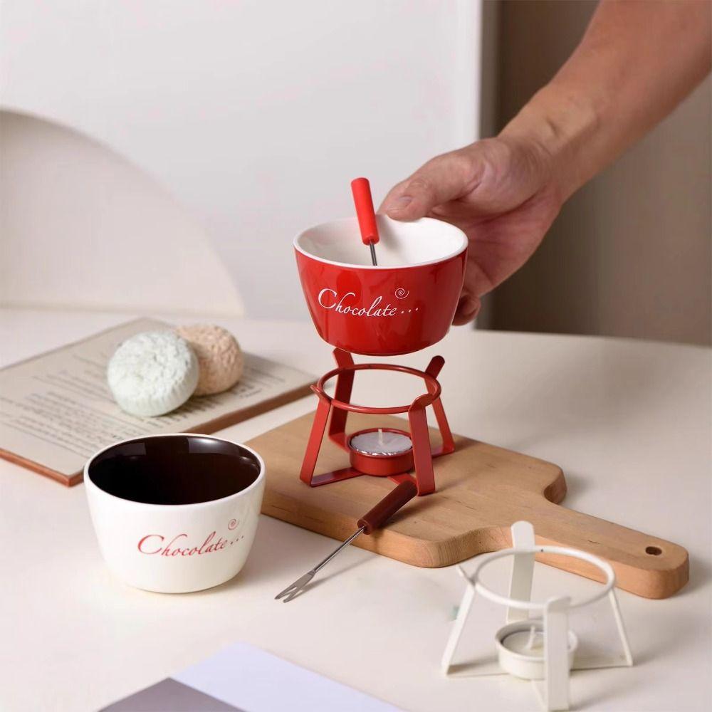 with Forks Chocolate Fondue Mug Ceramics Fondue Cups Chocolate Melting Mug Valentine Gift
