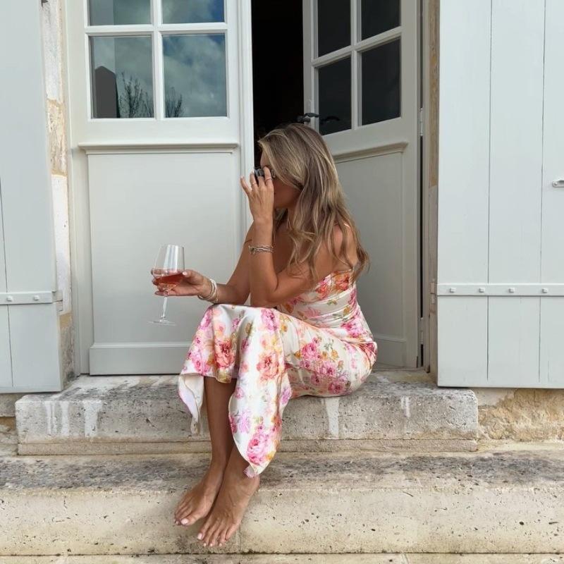 Women's Summer Printed Slim Backless Halter Dresses