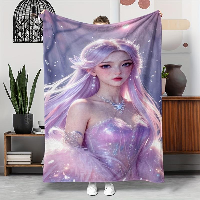 Magic purplehaired fairy pattern Flannel printed blanket suitable for all seasons suitable for living room office sofa travel