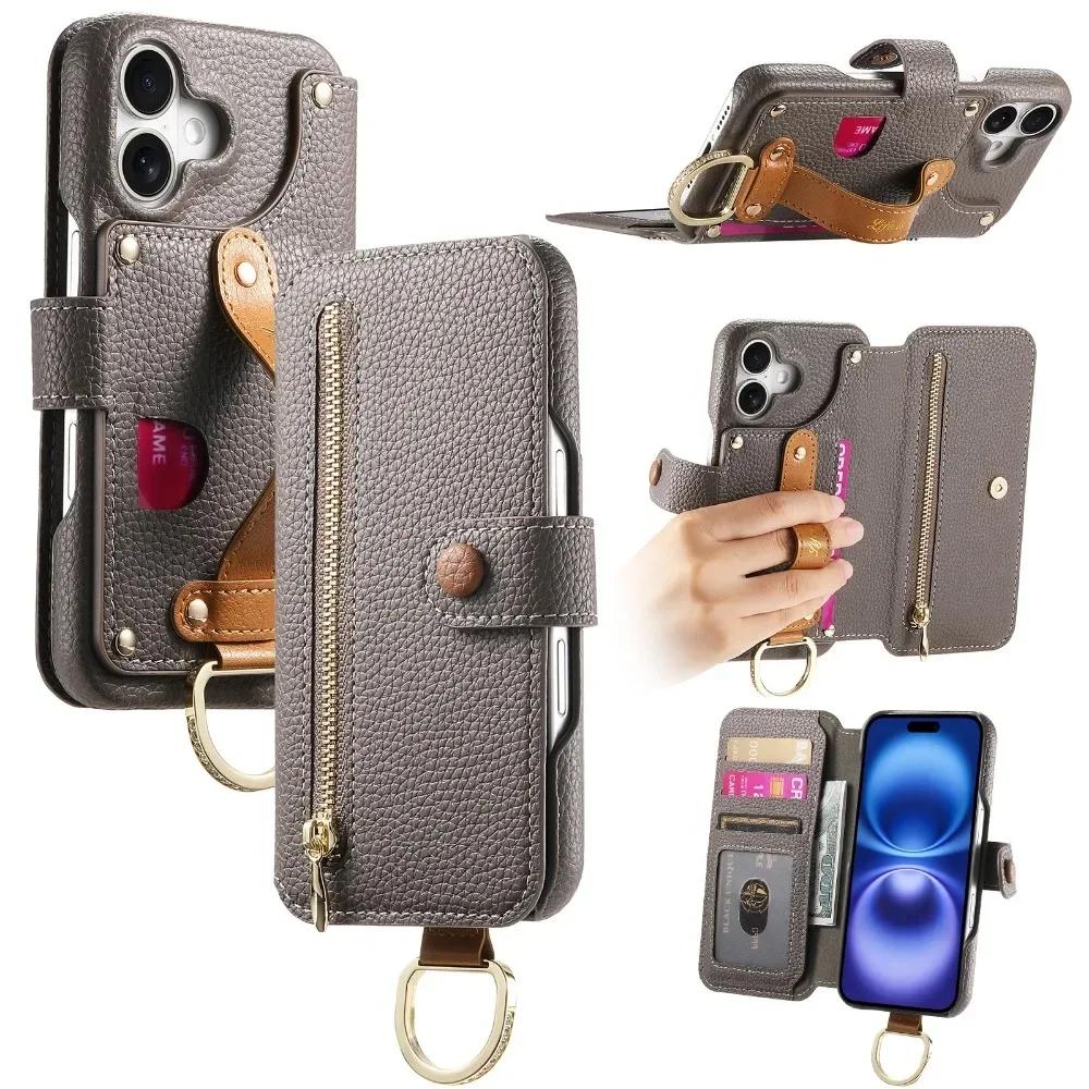 Card Slot Holder Wallet Phone Case with Wrist Strap Ring For iPhone 16 SE 15 14 Plus 13 12 11 Pro Max XS XR SE 2022 2022 7 8