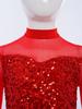 Bell-Bottom Jumpsuit for Girls: Mock Neck Long Sleeve with Sequins Bodice, Sheer Mesh & Back Cutout for Competition