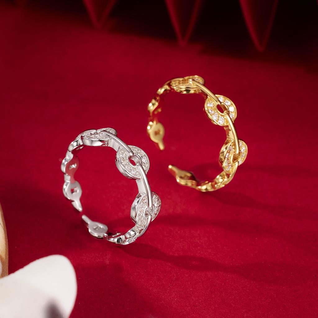 S925 sterling silver copper coin ring women's retro donut coin ring niche high-end full zirconium