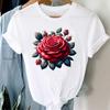 (Азиатский размер) Повседневная футболка Топ-тренд акварельный цветок короткий рукав футболка модная женская одежда принтованный О-образный вырез женские графические футболки