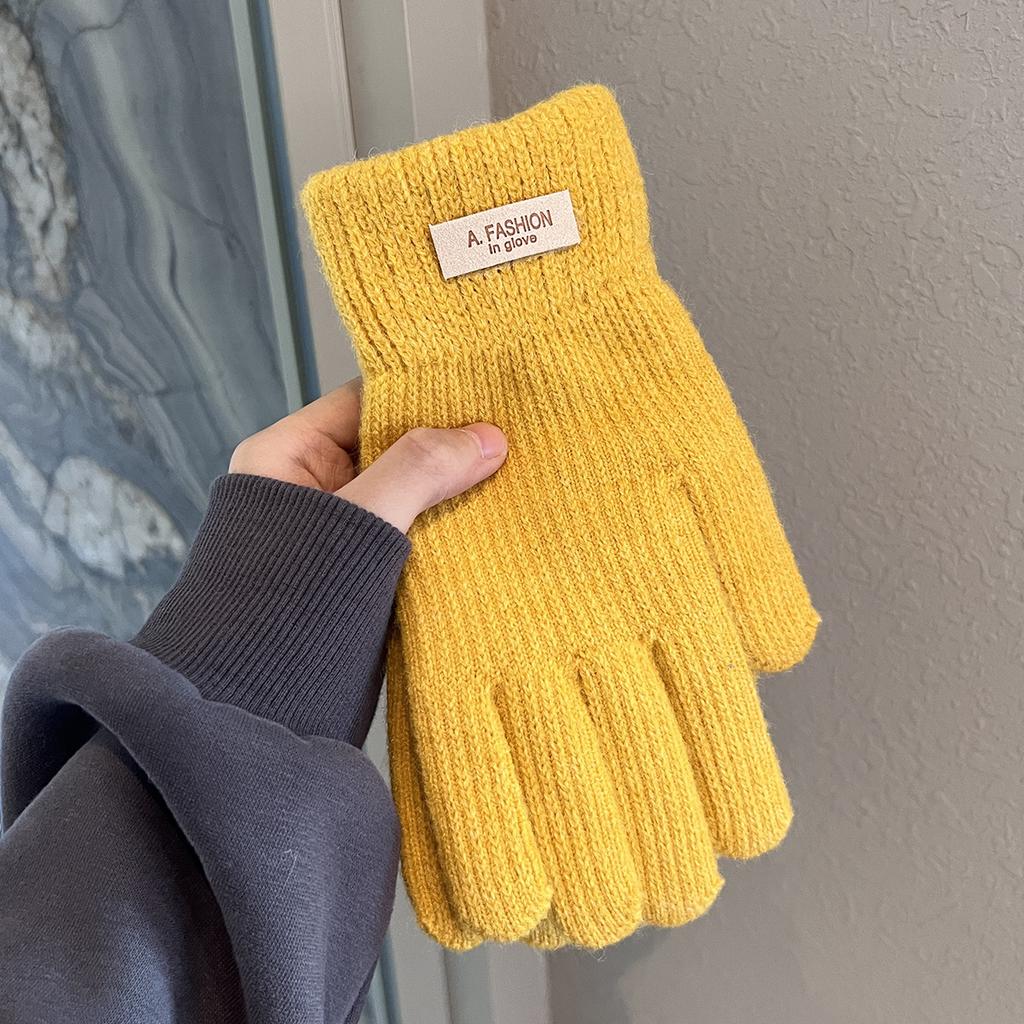 Однотонные вязаные шерстяные перчатки для зимы для мужчин и женщин, парные, утолщенные, теплые и непродуваемые, для студентов для катания на открытом воздухе, с сенсорным экраном