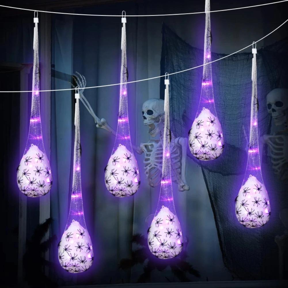 3pcs Scary Spider Web Eggs Hanging Decoration Glowing Spider Egg Sacs Holiday Party Decor