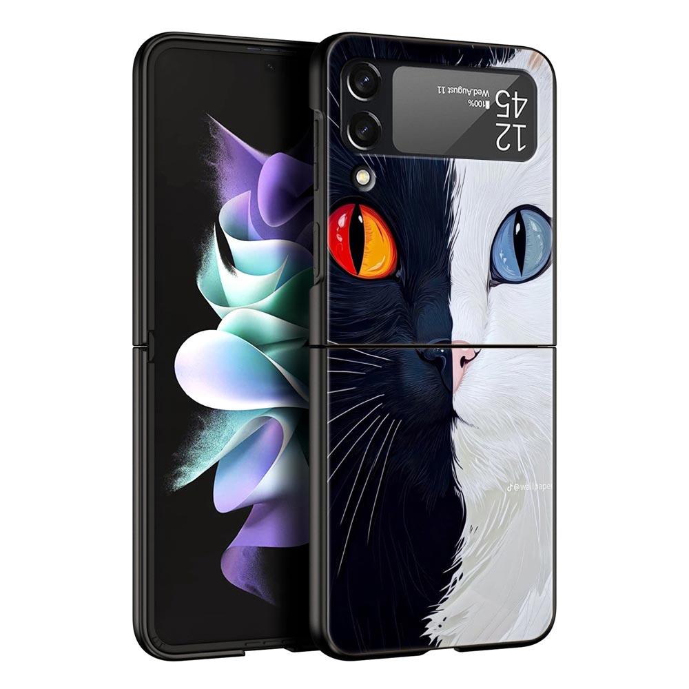 Милый кот Жесткий ПК Чехол для Телефона Для Samsung Galaxy Z Flip 7 6 5 4 Черный Чехол Для Galaxy Z Flip 3 Складной Fundas Чехол Capas Сумки