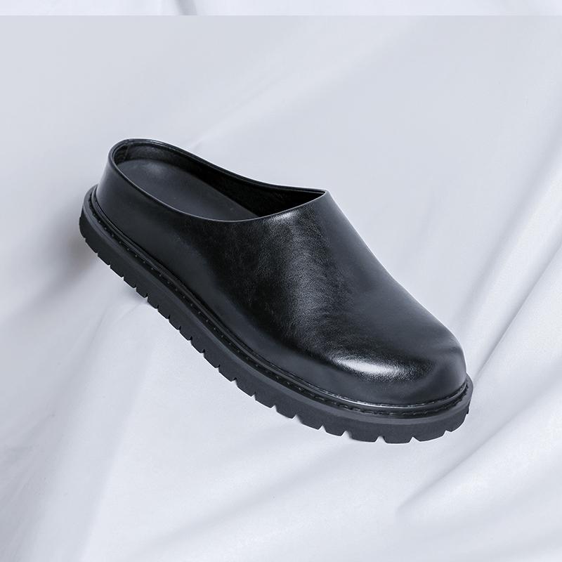 Нескользящие тапочки для прогулок, повседневные кожаные мужские мюли, новый дизайн, мужская обувь для ленивой ходьбы, шлепанцы-половинки