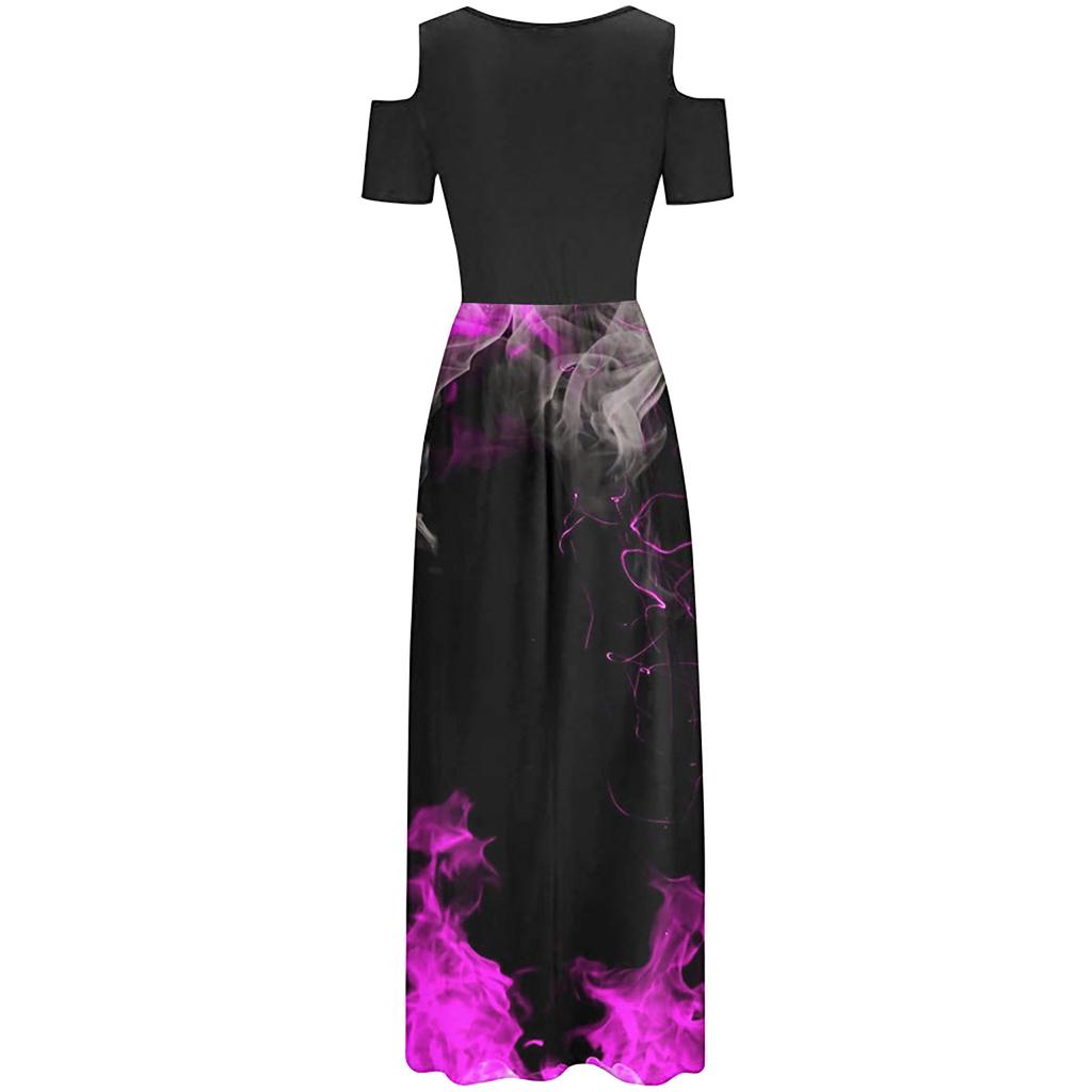 Women's Fashion And All-match Holiday Round Neck Strapless Long Print Spring And Summer Dress