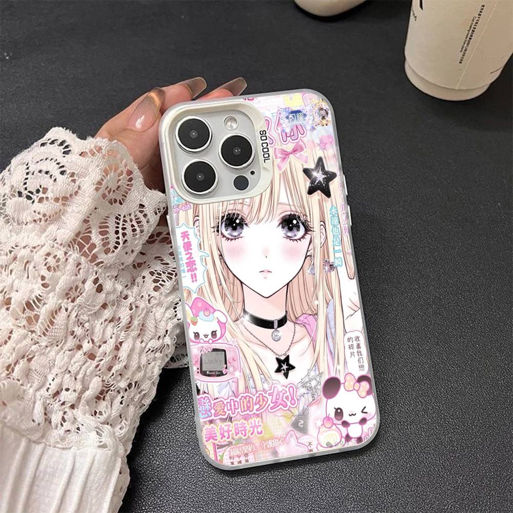 Japanese Cute Girls Y2K frosted Phone Case For iPhone 17 16 15 14 Plus 13 12 11 Pro Max X Xs XR Silver Hard Cover