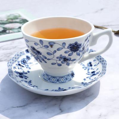 Набор чашки и блюдца из костяного фарфора 180 мл, Сине-белая фарфоровая чайная чашка, Изысканная и красивая кофейная чашка для домашней вечеринки, Столовая посуда