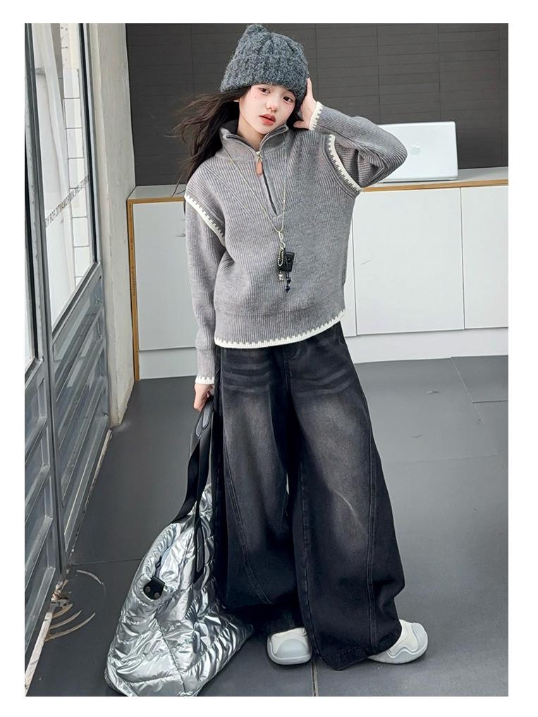 Вязаный свитер для девочек Осень-Зима 2025 - Стильный утолщенный топ для детей старшего возраста