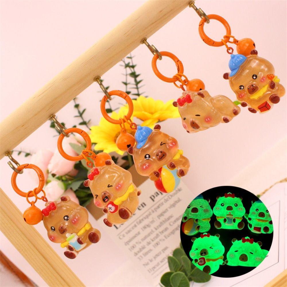 Korean Style Luminous Key Chain Cartoon Bell Key Chain Personality Capybara Pendant  Decoration