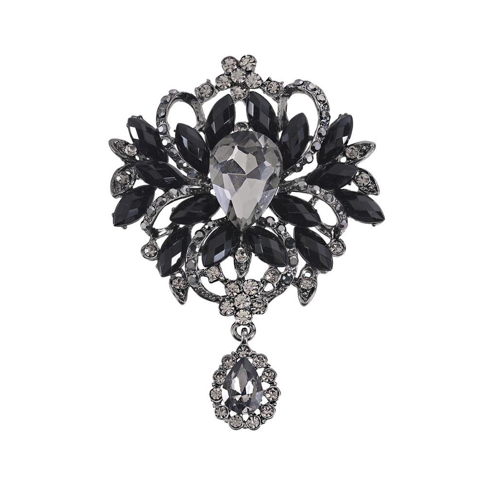 Multicolor Rhinestone Brooch Water-drop Dangle Brooch Vintage Crystal Brooch Evening Gown