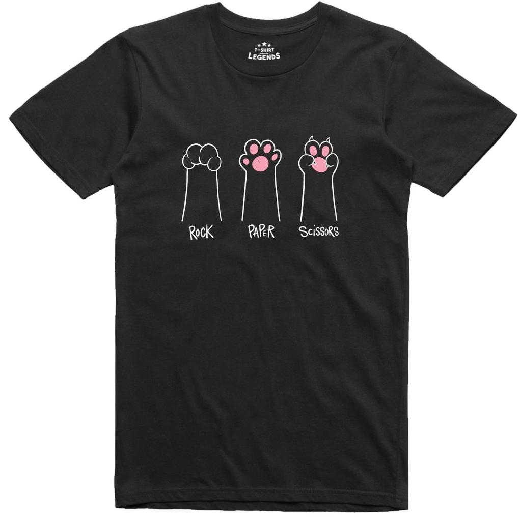 Cat Paws Rock Paper Scissors shirt Funny Cotton Tee T-Shirt