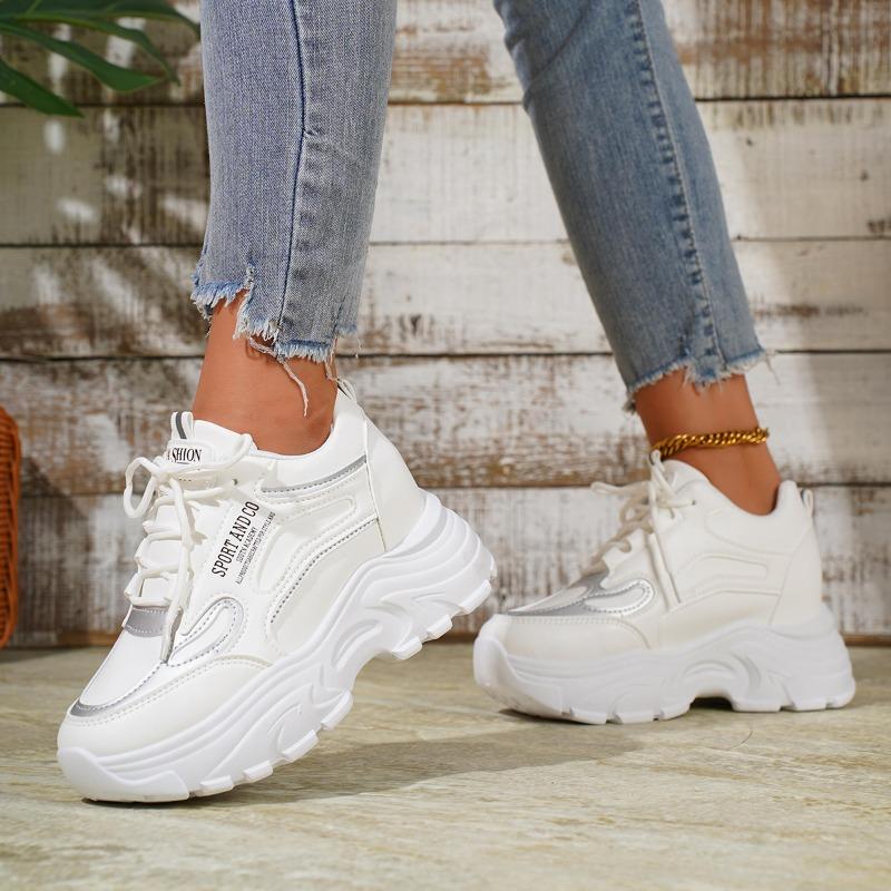 2024 Брендовая обувь Женская на шнуровке Женская вулканизированная обувь Уличная женская обувь Кроссовки с круглым носком на платформе Большие размеры Женская повседневная обувь
