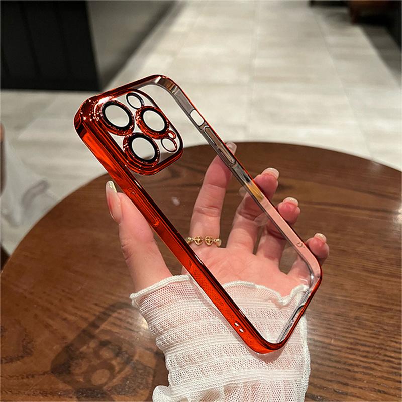 Luxury Plating Clear Silicone Phone Case For iPhone 15 14 13 12 11 Pro Max Plus Lens Protection Soft Case Back Cover Accessories